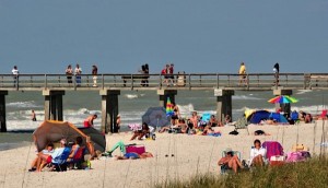 Pier with people on beach